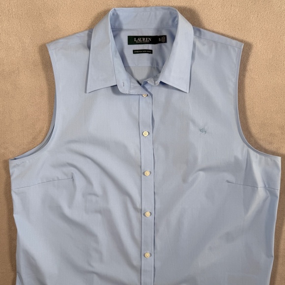 Ralph Lauren Shirt Womens Size X Large Light Blue Sleeveless Stretch Non Iron - Picture 2 of 11